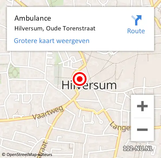 Locatie op kaart van de 112 melding: Ambulance Hilversum, Oude Torenstraat op 18 maart 2015 01:49