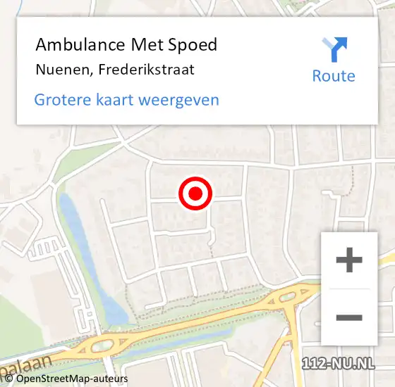 Locatie op kaart van de 112 melding: Ambulance Met Spoed Naar Nuenen, Frederikstraat op 18 maart 2015 02:36