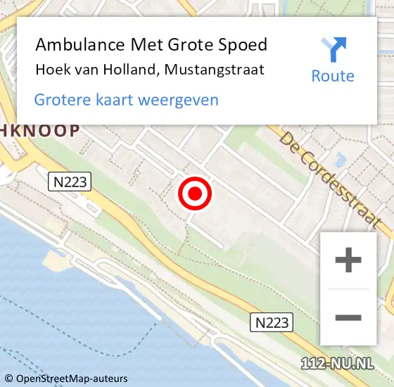 Locatie op kaart van de 112 melding: Ambulance Met Grote Spoed Naar Hoek van Holland, Mustangstraat op 2 november 2013 02:01