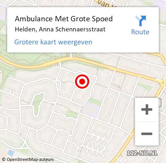 Locatie op kaart van de 112 melding: Ambulance Met Grote Spoed Naar Helden, Anna Schennaersstraat op 18 maart 2015 07:02