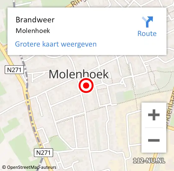 Locatie op kaart van de 112 melding: Brandweer Molenhoek op 18 maart 2015 09:48