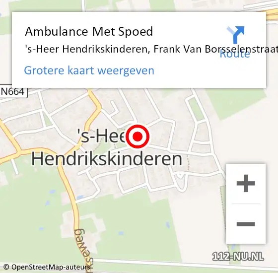 Locatie op kaart van de 112 melding: Ambulance Met Spoed Naar 's-Heer Hendrikskinderen, Frank Van Borsselenstraat op 18 maart 2015 09:50