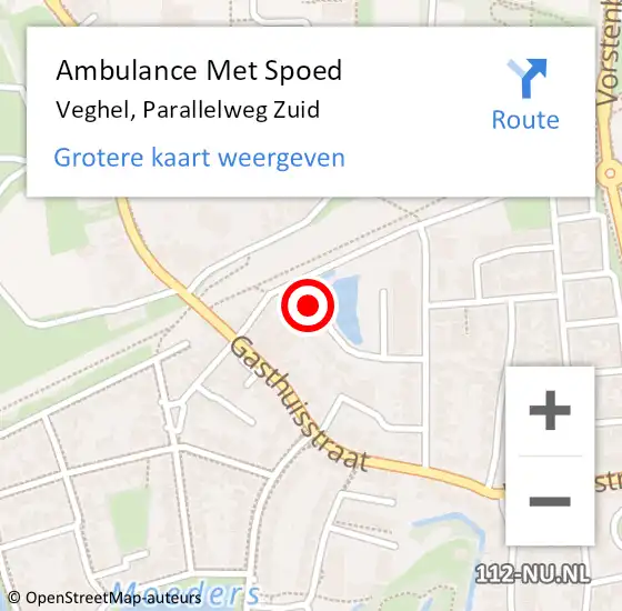 Locatie op kaart van de 112 melding: Ambulance Met Spoed Naar Veghel, Parallelweg Zuid op 18 maart 2015 10:46