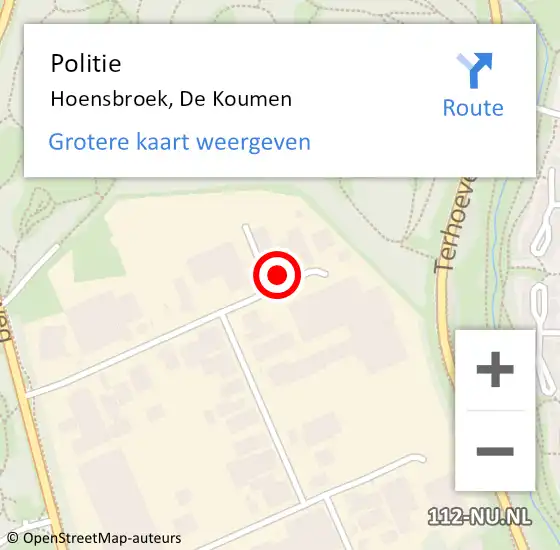 Locatie op kaart van de 112 melding: Politie Hoensbroek, De Koumen op 2 november 2013 03:21