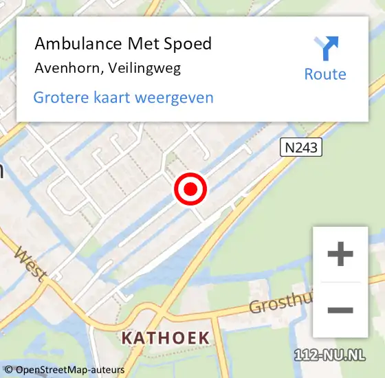 Locatie op kaart van de 112 melding: Ambulance Met Spoed Naar Avenhorn, Veilingweg op 18 maart 2015 12:06