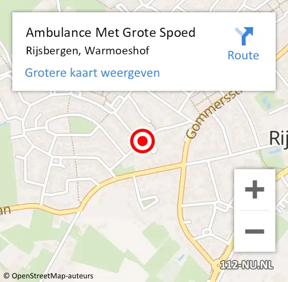 Locatie op kaart van de 112 melding: Ambulance Met Grote Spoed Naar Rijsbergen, Warmoeshof op 18 maart 2015 12:40