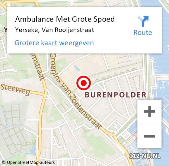 Locatie op kaart van de 112 melding: Ambulance Met Grote Spoed Naar Yerseke, Van Rooijenstraat op 18 maart 2015 15:15