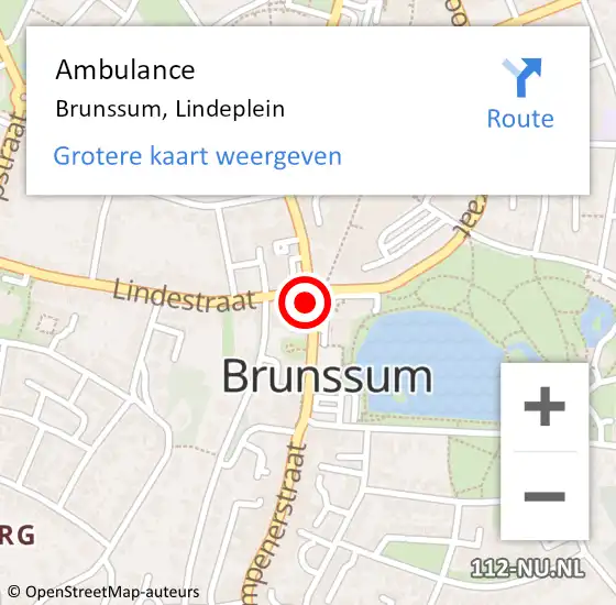 Locatie op kaart van de 112 melding: Ambulance Brunssum, Lindeplein op 18 maart 2015 15:24