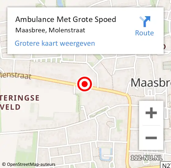 Locatie op kaart van de 112 melding: Ambulance Met Grote Spoed Naar Maasbree, Molenstraat op 18 maart 2015 16:02