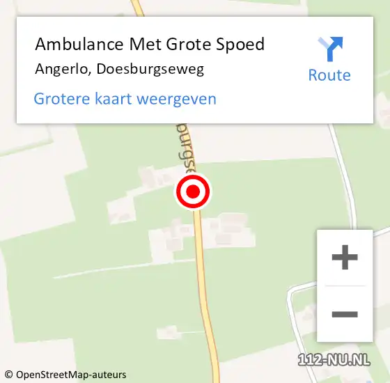 Locatie op kaart van de 112 melding: Ambulance Met Grote Spoed Naar Angerlo, Doesburgseweg op 18 maart 2015 17:36