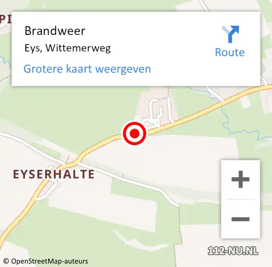 Locatie op kaart van de 112 melding: Brandweer Eys, Wittemerweg op 18 maart 2015 18:05