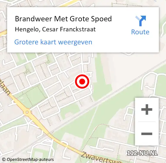 Locatie op kaart van de 112 melding: Brandweer Met Grote Spoed Naar Hengelo, Cesar Franckstraat op 18 maart 2015 22:08