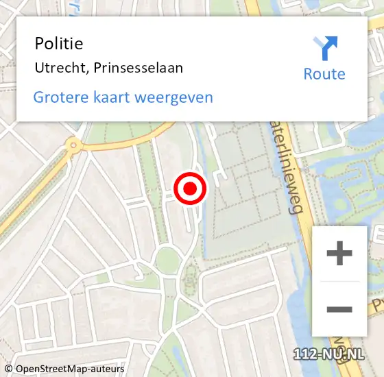 Locatie op kaart van de 112 melding: Politie Utrecht, Prinsesselaan op 18 maart 2015 23:44