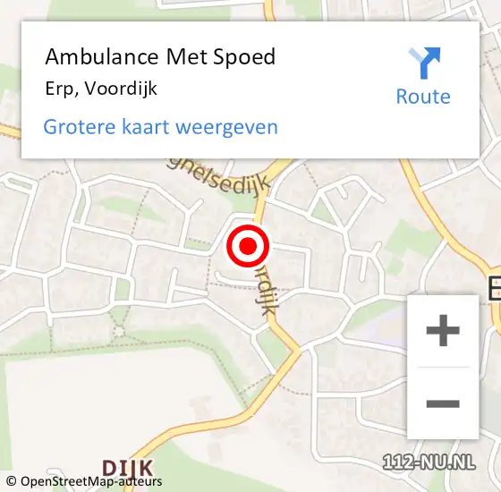 Locatie op kaart van de 112 melding: Ambulance Met Spoed Naar Erp, Voordijk op 19 maart 2015 00:42