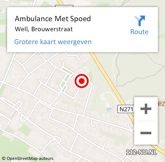 Locatie op kaart van de 112 melding: Ambulance Met Spoed Naar Well, Brouwerstraat op 19 maart 2015 05:29