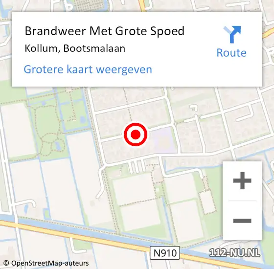 Locatie op kaart van de 112 melding: Brandweer Met Grote Spoed Naar Kollum, Bootsmalaan op 19 maart 2015 07:06