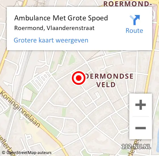 Locatie op kaart van de 112 melding: Ambulance Met Grote Spoed Naar Roermond, Vlaanderenstraat op 19 maart 2015 07:52