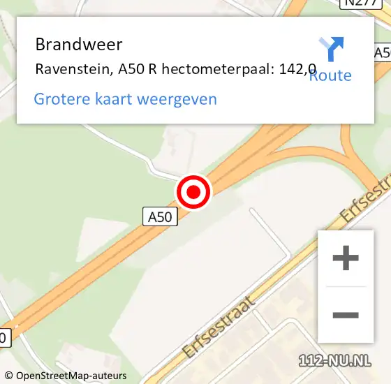 Locatie op kaart van de 112 melding: Brandweer Ravenstein, A50 R hectometerpaal: 141,7 op 19 maart 2015 08:14