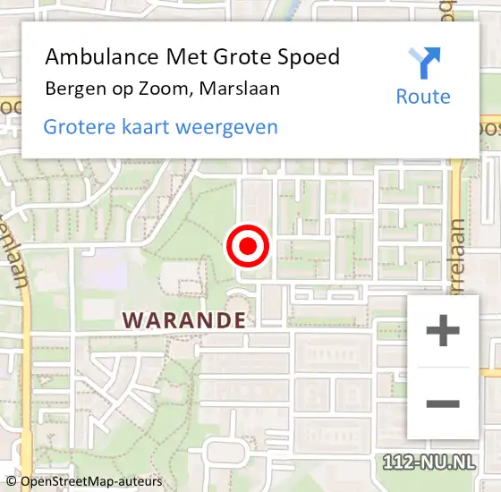 Locatie op kaart van de 112 melding: Ambulance Met Grote Spoed Naar Bergen op Zoom, Marslaan op 2 november 2013 07:48