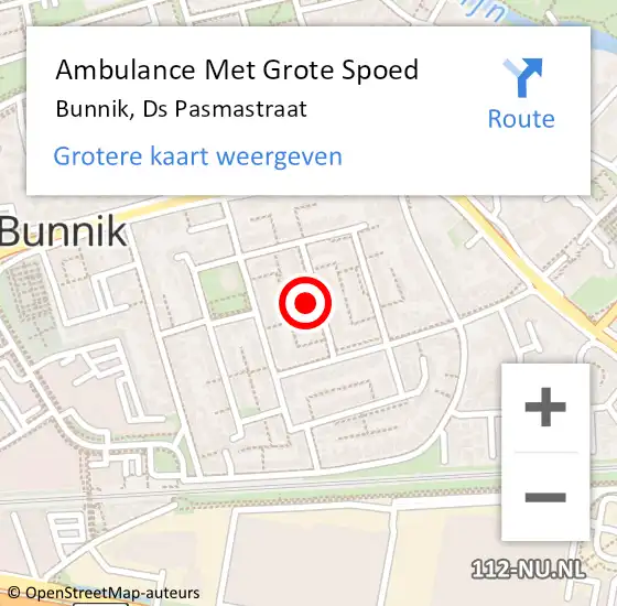 Locatie op kaart van de 112 melding: Ambulance Met Grote Spoed Naar Bunnik, Ds Pasmastraat op 19 maart 2015 09:39