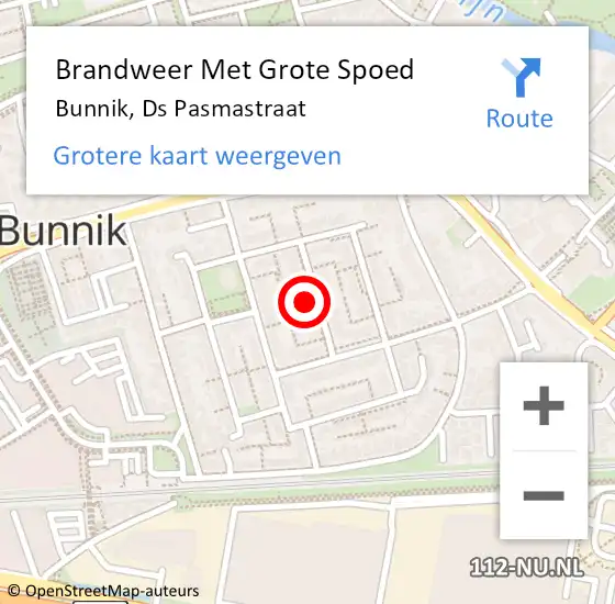 Locatie op kaart van de 112 melding: Brandweer Met Grote Spoed Naar Bunnik, Ds Pasmastraat op 19 maart 2015 10:09