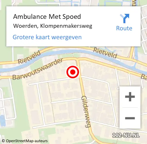 Locatie op kaart van de 112 melding: Ambulance Met Spoed Naar Woerden, Klompenmakersweg op 2 november 2013 08:06