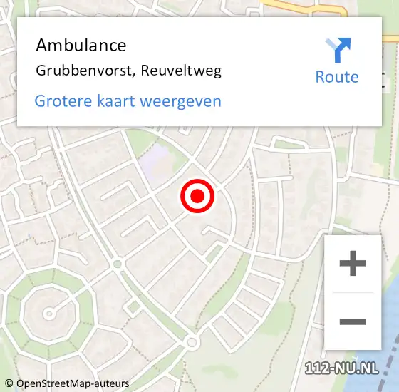 Locatie op kaart van de 112 melding: Ambulance Grubbenvorst, Reuveltweg op 19 maart 2015 12:01