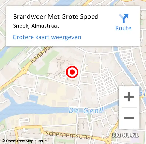 Locatie op kaart van de 112 melding: Brandweer Met Grote Spoed Naar Sneek, Almastraat op 19 maart 2015 12:04