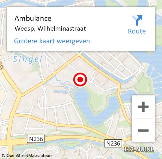 Locatie op kaart van de 112 melding: Ambulance Weesp, Wilhelminastraat op 19 maart 2015 12:30