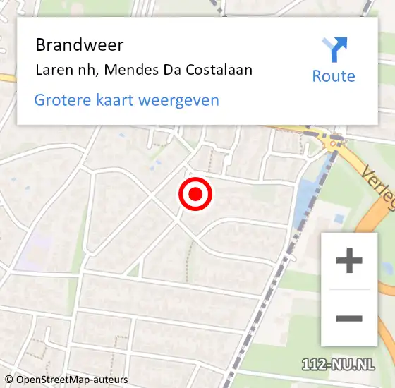 Locatie op kaart van de 112 melding: Brandweer Laren nh, Mendes Da Costalaan op 19 maart 2015 13:16