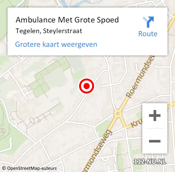 Locatie op kaart van de 112 melding: Ambulance Met Grote Spoed Naar Tegelen, Steylerstraat op 19 maart 2015 14:24