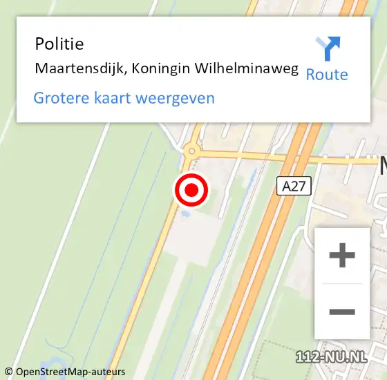 Locatie op kaart van de 112 melding: Politie Maartensdijk, Koningin Wilhelminaweg op 19 maart 2015 14:52