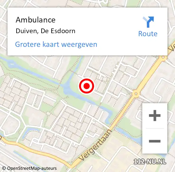 Locatie op kaart van de 112 melding: Ambulance Duiven, De Esdoorn op 19 maart 2015 15:22