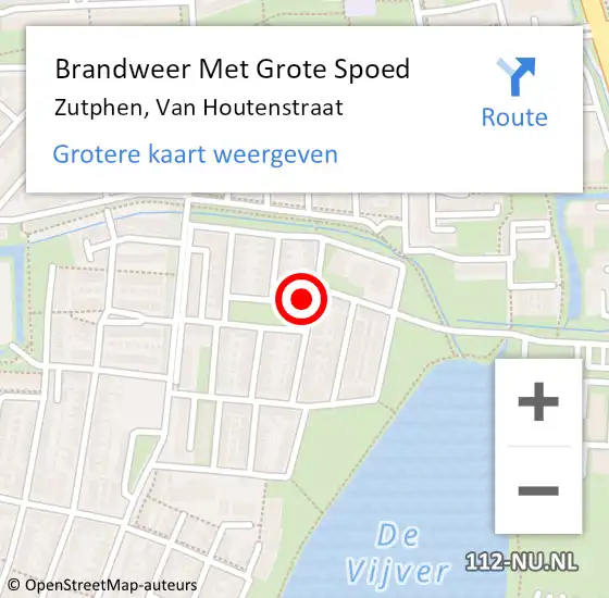 Locatie op kaart van de 112 melding: Brandweer Met Grote Spoed Naar Zutphen, Van Houtenstraat op 19 maart 2015 15:44