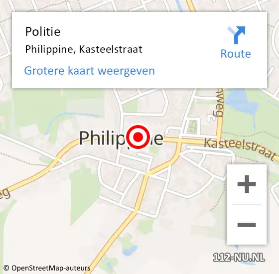 Locatie op kaart van de 112 melding: Politie Philippine, Kasteelstraat op 19 maart 2015 18:09