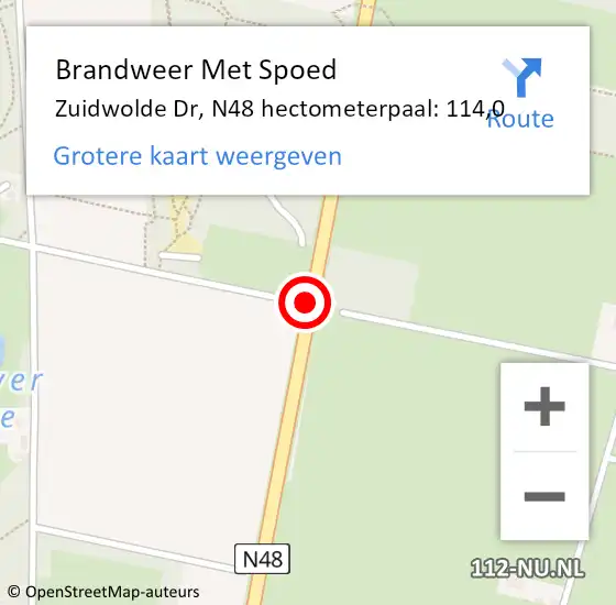 Locatie op kaart van de 112 melding: Brandweer Met Spoed Naar Zuidwolde Dr, N48 hectometerpaal: 114,0 op 19 maart 2015 21:24