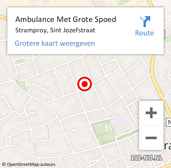 Locatie op kaart van de 112 melding: Ambulance Met Grote Spoed Naar Stramproy, Sint Jozefstraat op 19 maart 2015 22:43