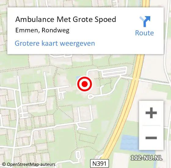 Locatie op kaart van de 112 melding: Ambulance Met Grote Spoed Naar Emmen, Rondweg op 20 maart 2015 02:36