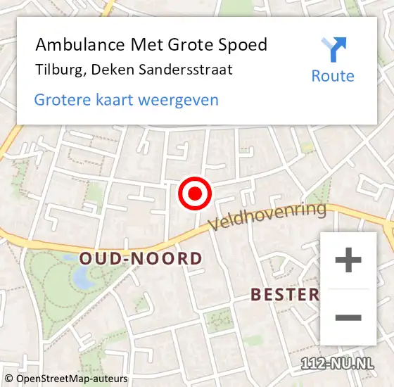 Locatie op kaart van de 112 melding: Ambulance Met Grote Spoed Naar Tilburg, Deken Sandersstraat op 20 maart 2015 04:17