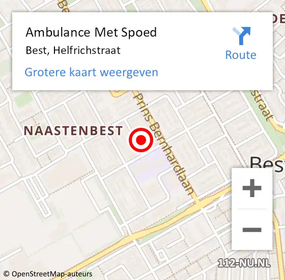 Locatie op kaart van de 112 melding: Ambulance Met Spoed Naar Best, Helfrichstraat op 20 maart 2015 08:35