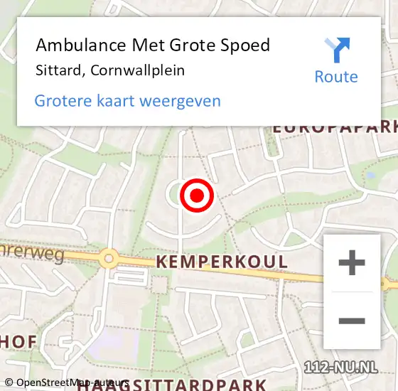 Locatie op kaart van de 112 melding: Ambulance Met Grote Spoed Naar Sittard, Cornwallplein op 2 november 2013 10:44