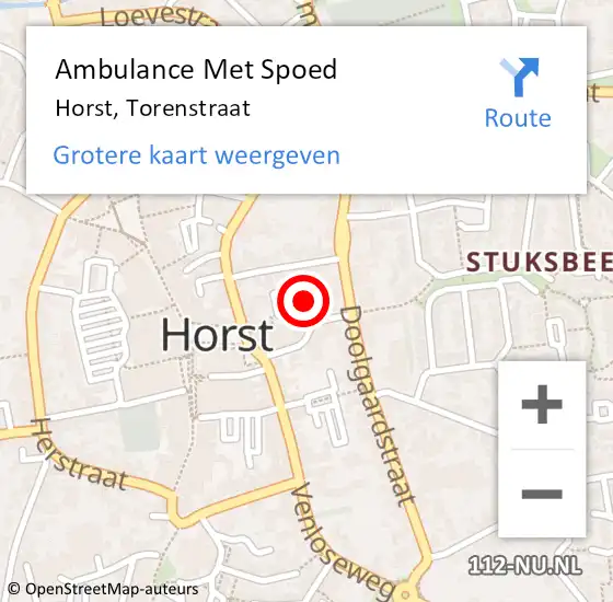 Locatie op kaart van de 112 melding: Ambulance Met Spoed Naar Horst, Torenstraat op 20 maart 2015 12:53