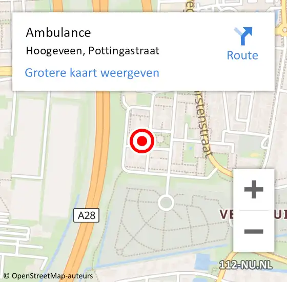 Locatie op kaart van de 112 melding: Ambulance Hoogeveen, Pottingastraat op 20 maart 2015 13:54