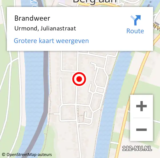 Locatie op kaart van de 112 melding: Brandweer Urmond, Julianastraat op 20 maart 2015 15:43