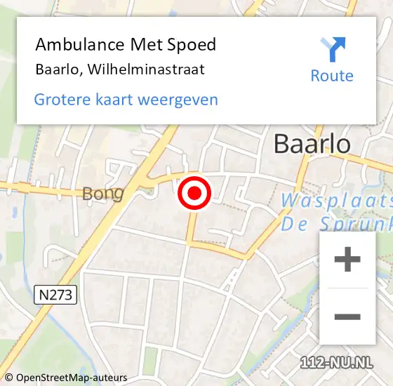 Locatie op kaart van de 112 melding: Ambulance Met Spoed Naar Baarlo, Wilhelminastraat op 20 maart 2015 15:59
