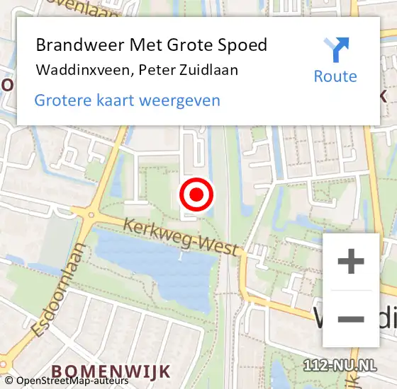 Locatie op kaart van de 112 melding: Brandweer Met Grote Spoed Naar Waddinxveen, Peter Zuidlaan op 20 maart 2015 16:54