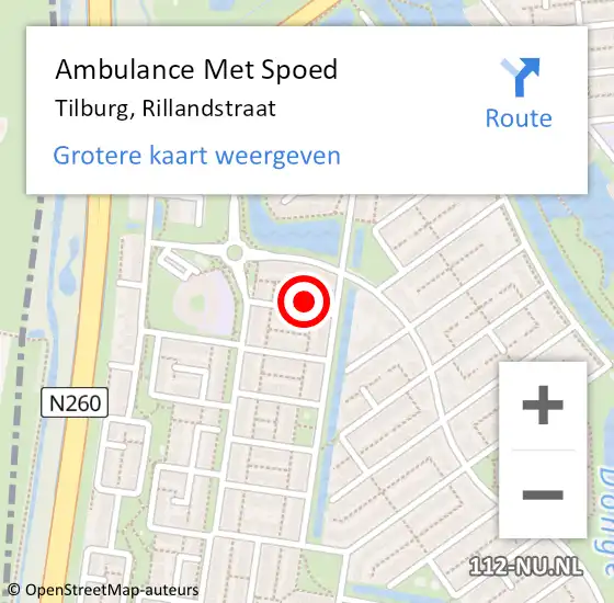 Locatie op kaart van de 112 melding: Ambulance Met Spoed Naar Tilburg, Rillandstraat op 20 maart 2015 20:05