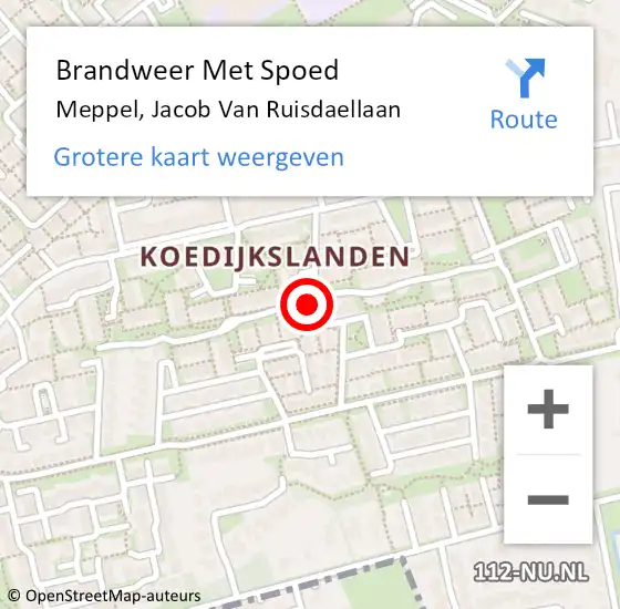 Locatie op kaart van de 112 melding: Brandweer Met Spoed Naar Meppel, Jacob Van Ruisdaellaan op 20 maart 2015 21:25
