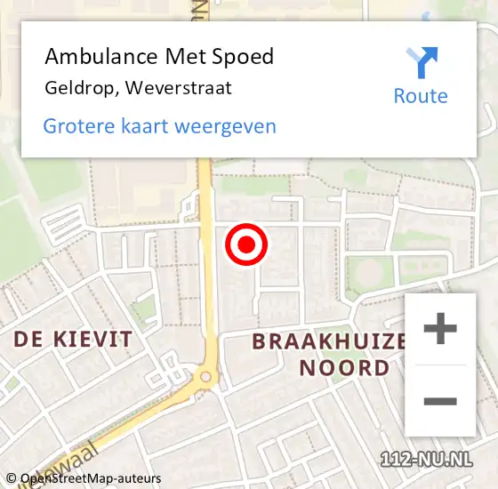 Locatie op kaart van de 112 melding: Ambulance Met Spoed Naar Geldrop, Weverstraat op 20 maart 2015 22:09