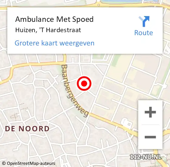 Locatie op kaart van de 112 melding: Ambulance Met Spoed Naar Huizen, 'T Hardestraat op 11 september 2013 15:24